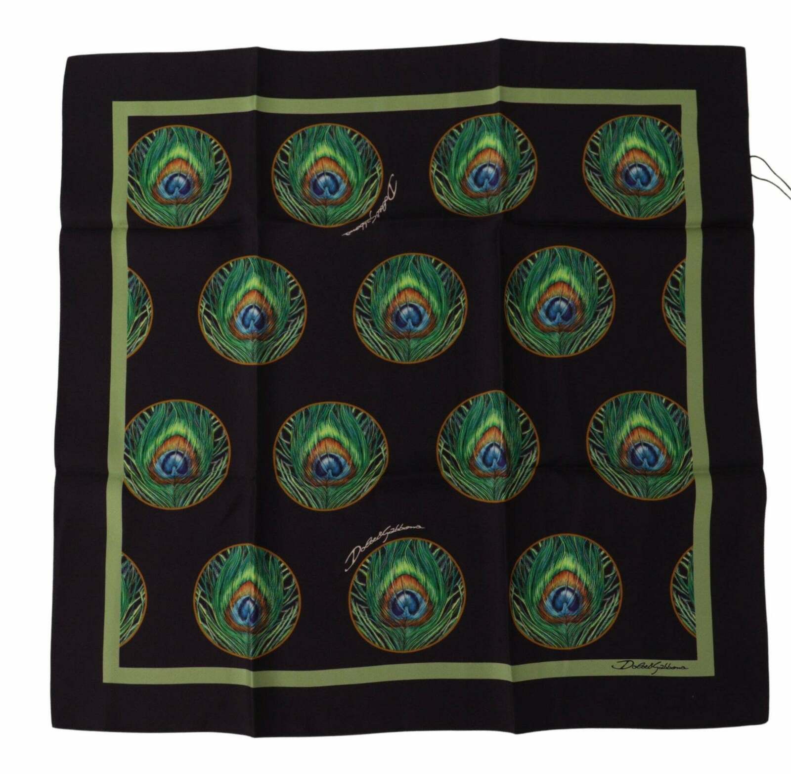 Peacock Feather Printed Square Scarf - Black / One Size