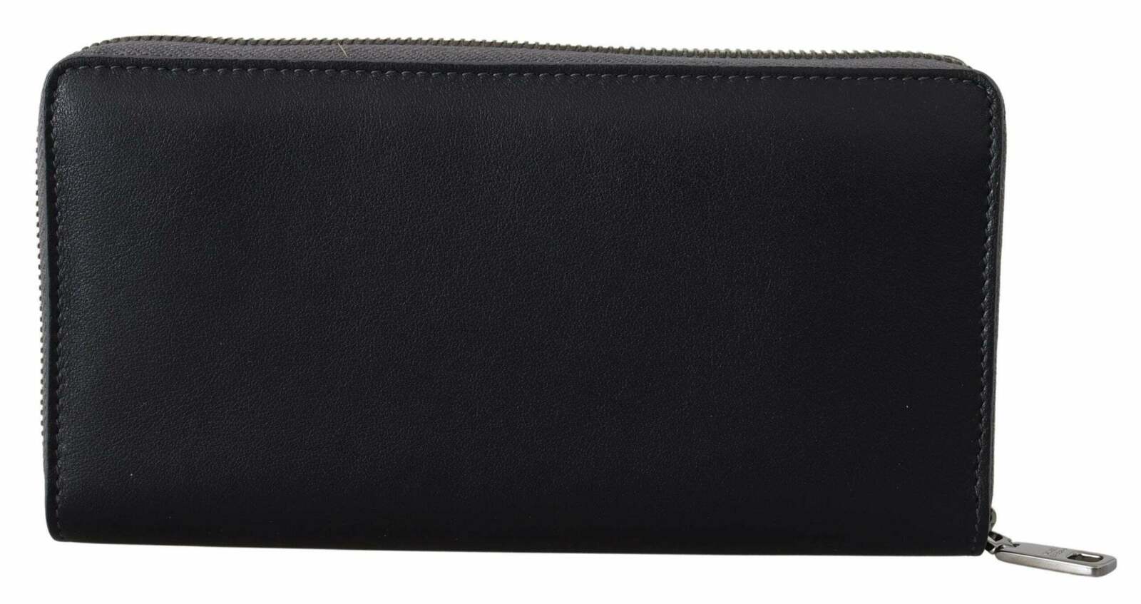 Zip Around Continental Clutch Leather Wallet - Black and Gray / One Size