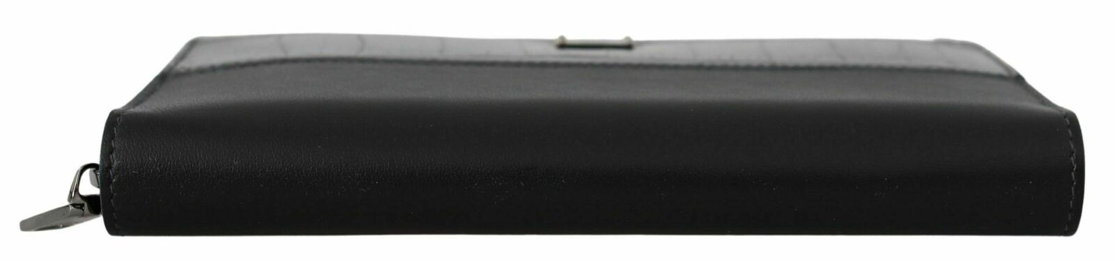 Zip Around Continental Clutch Leather Wallet - Black and Gray / One Size