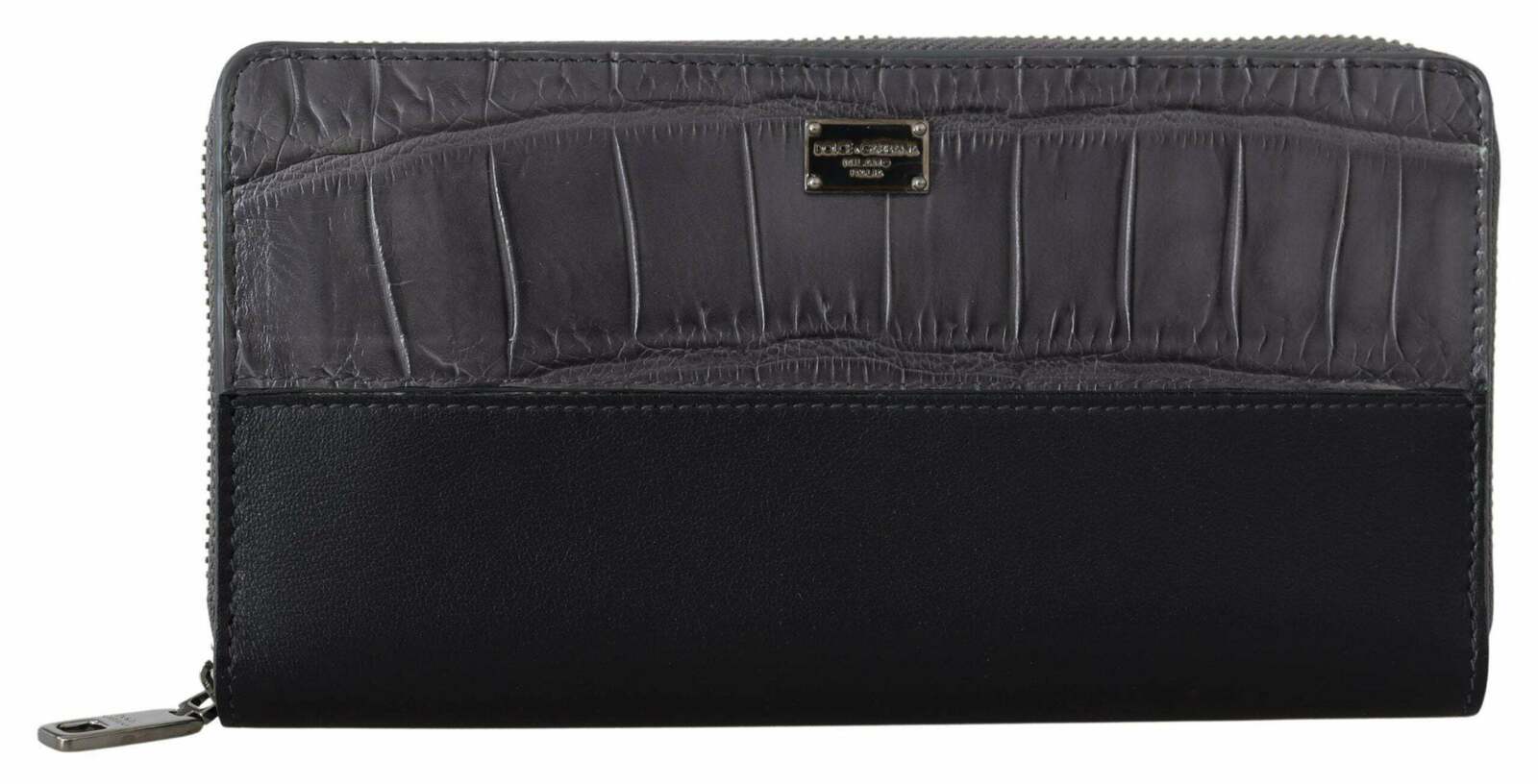Zip Around Continental Clutch Leather Wallet - Black and Gray / One Size