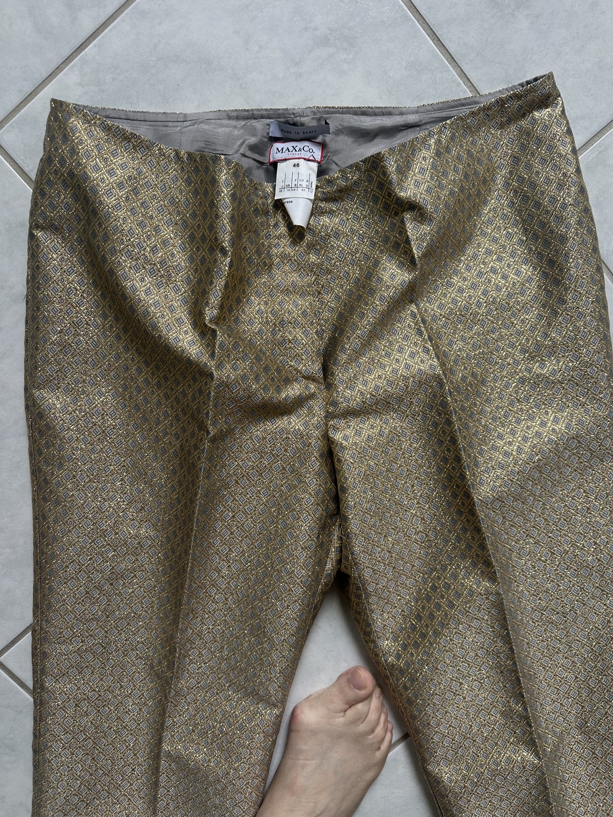 gold lurex pants, size 12 (46small),