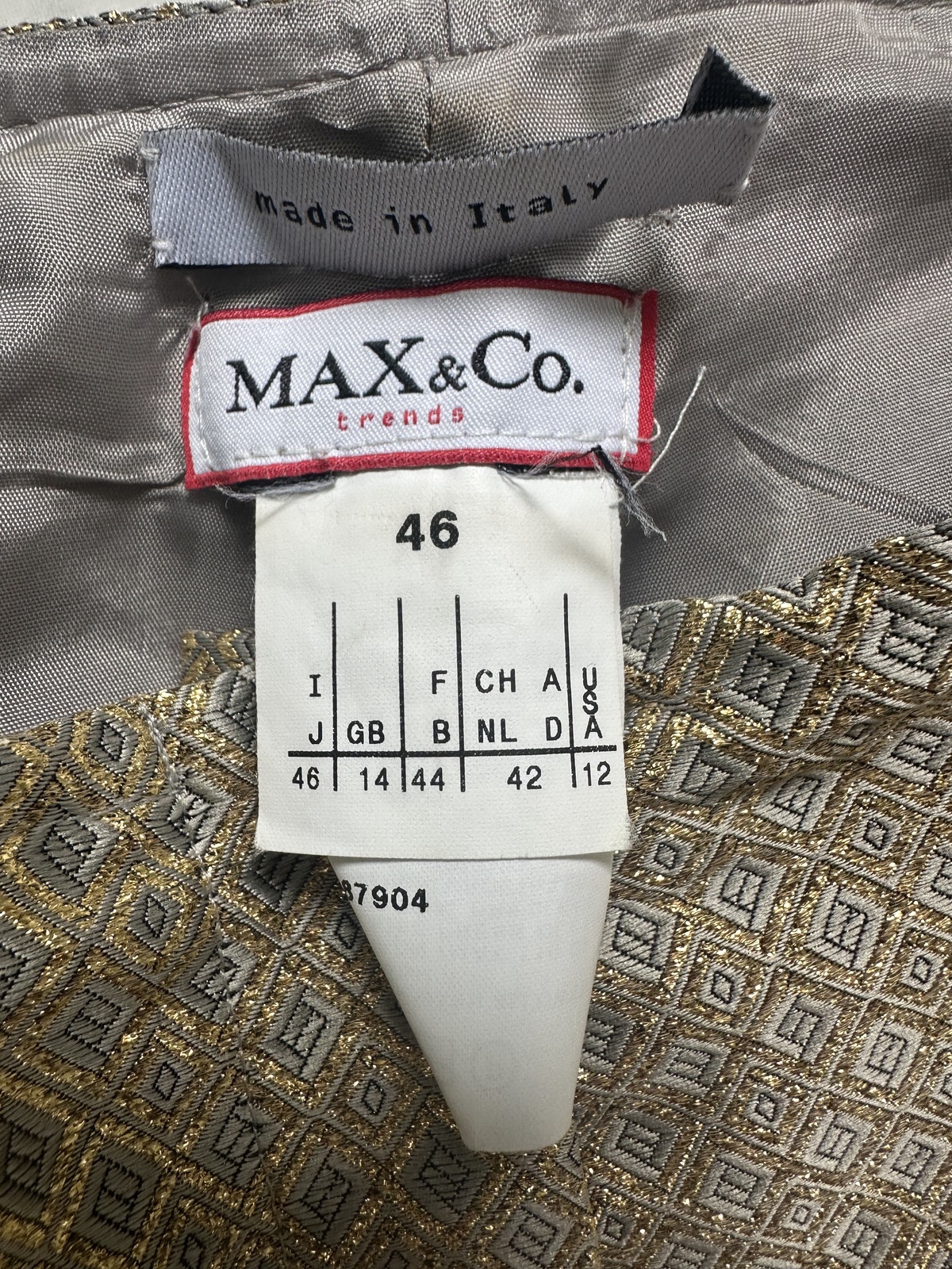 gold lurex pants, size 12 (46small),