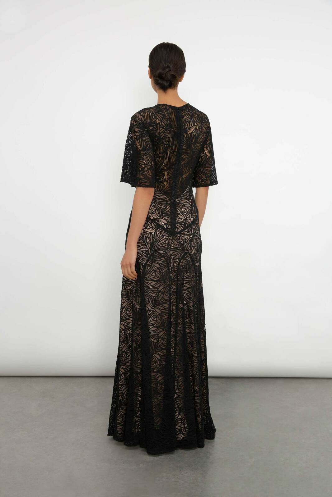 BLACK DEMETER LACE GODET DRESS