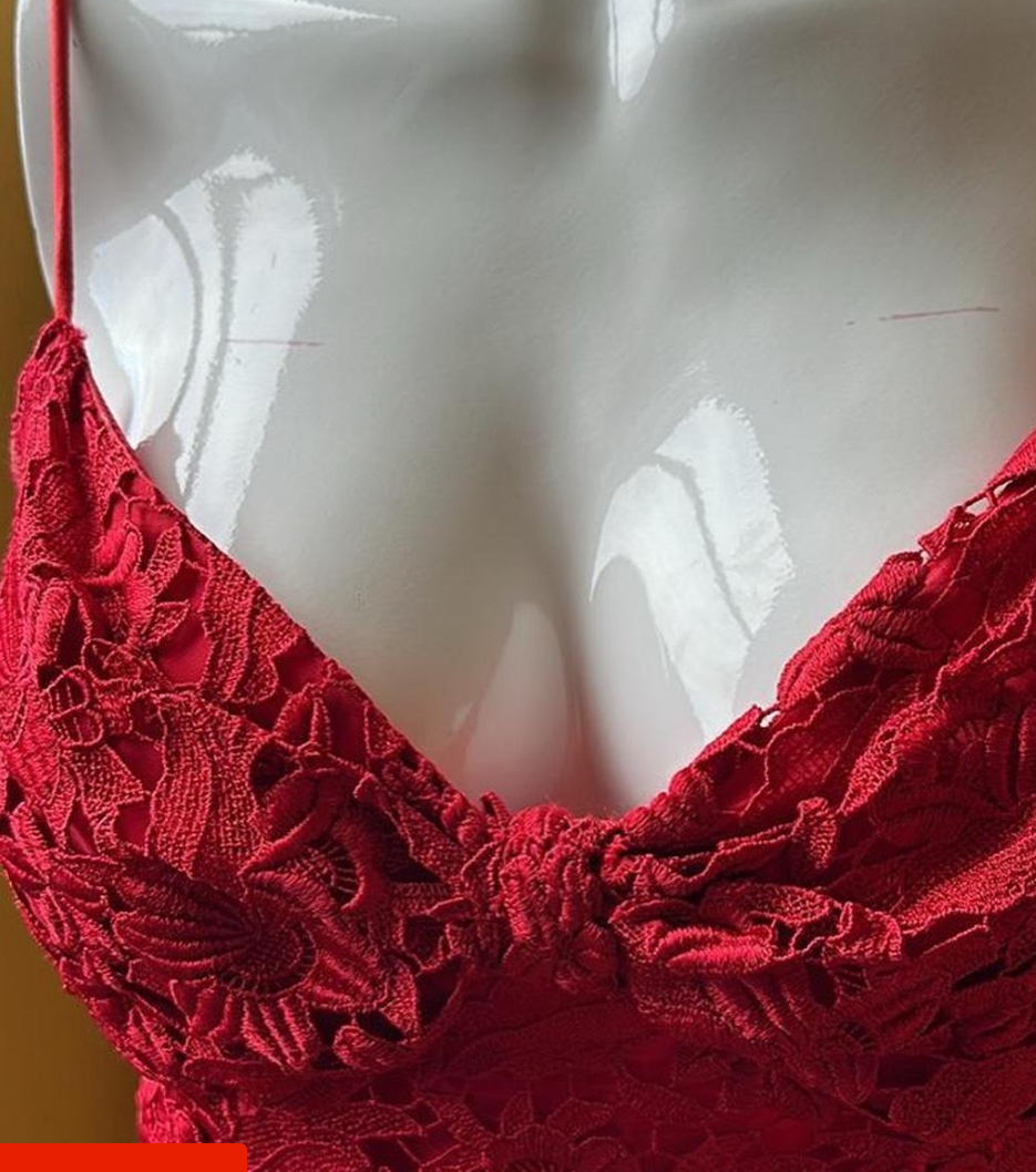 red lace designer midi dress, size 10. Small.