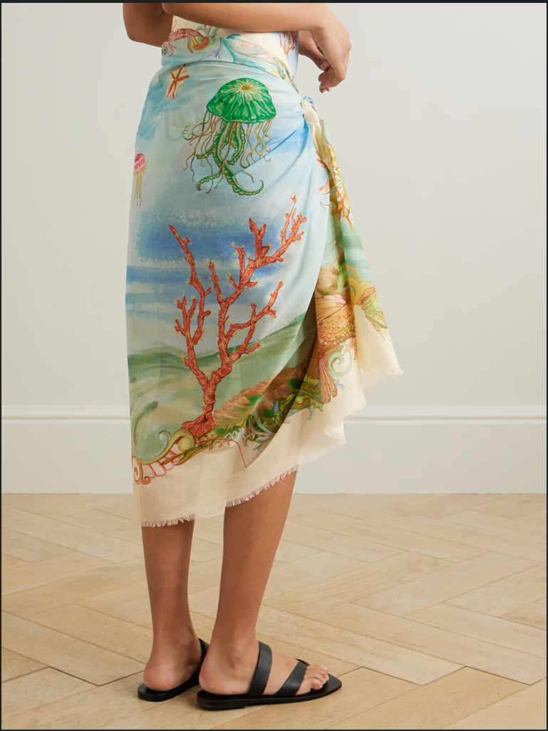 Emerald Cove frayed organic cotton-voile pareo