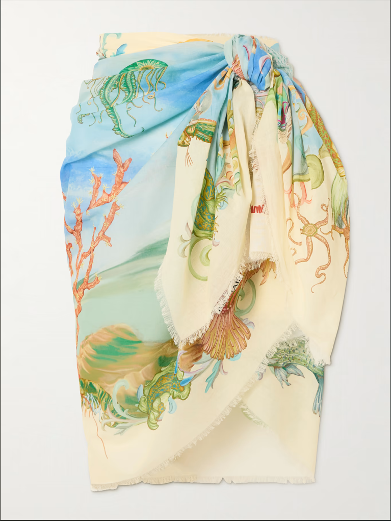 Emerald Cove frayed organic cotton-voile pareo