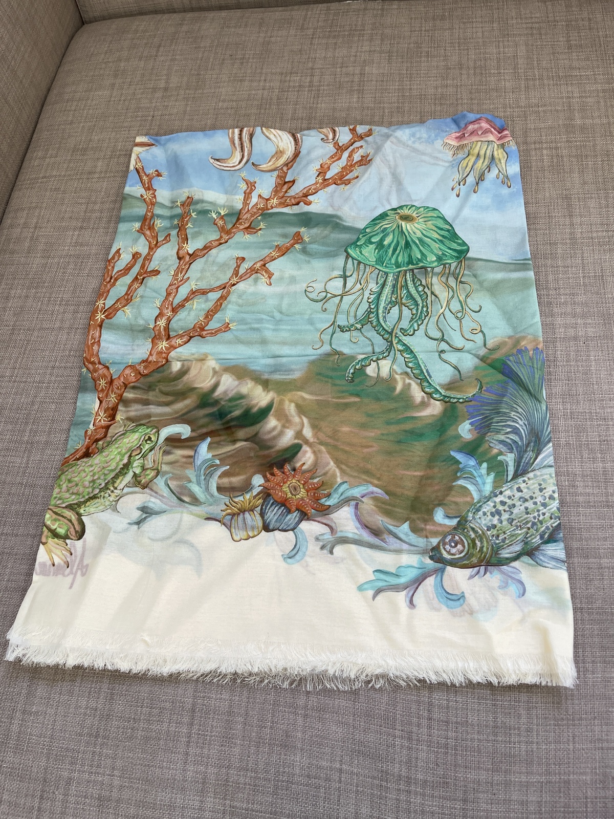 Emerald Cove frayed organic cotton-voile pareo