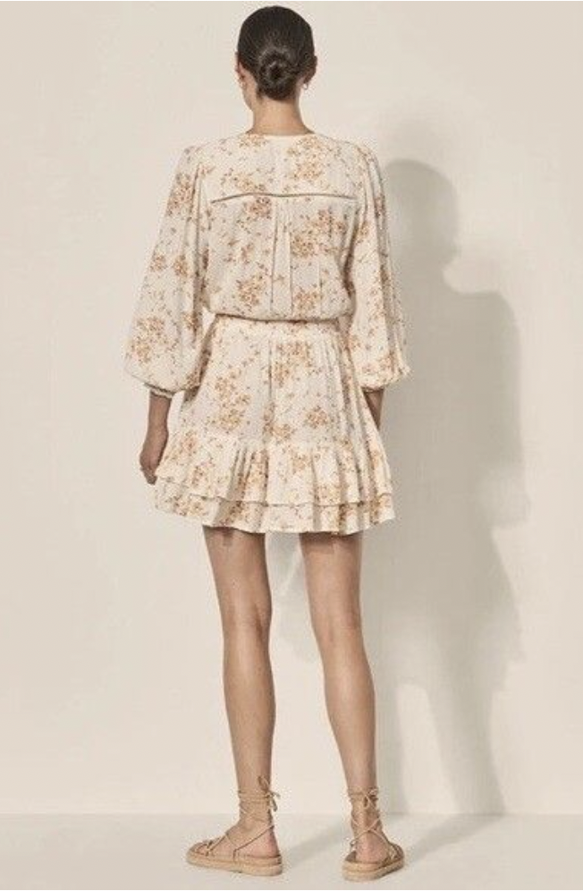 Misha Cream Rust Ditsy Long Sleeve Mini Dress NWT
