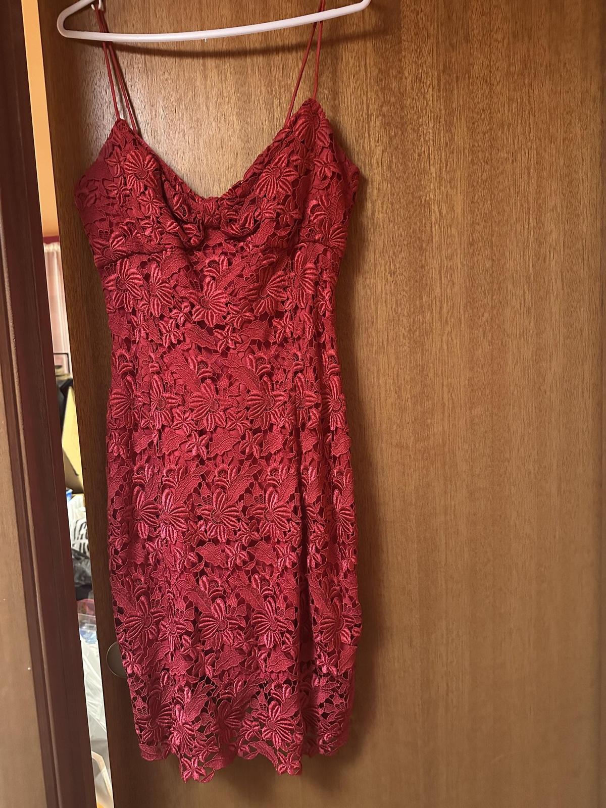 red lace designer midi dress, size 10. Small.
