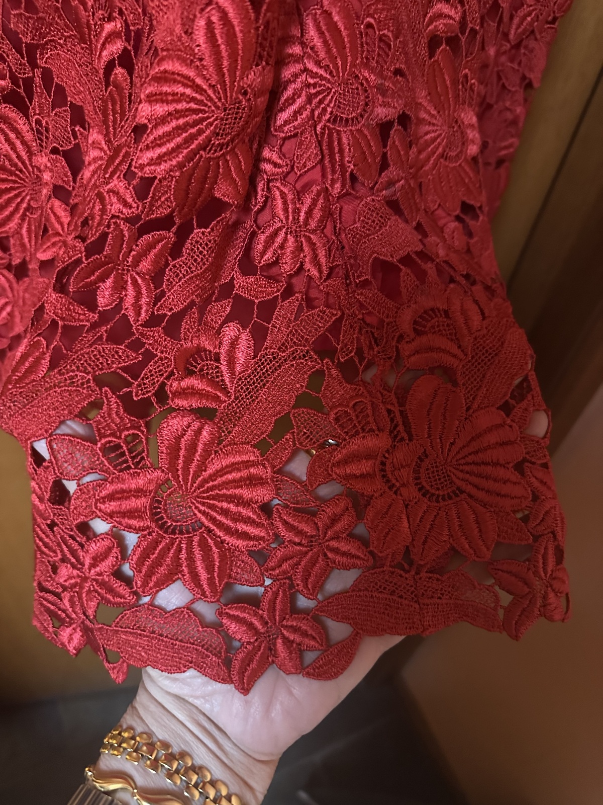 red lace designer midi dress, size 10. Small.