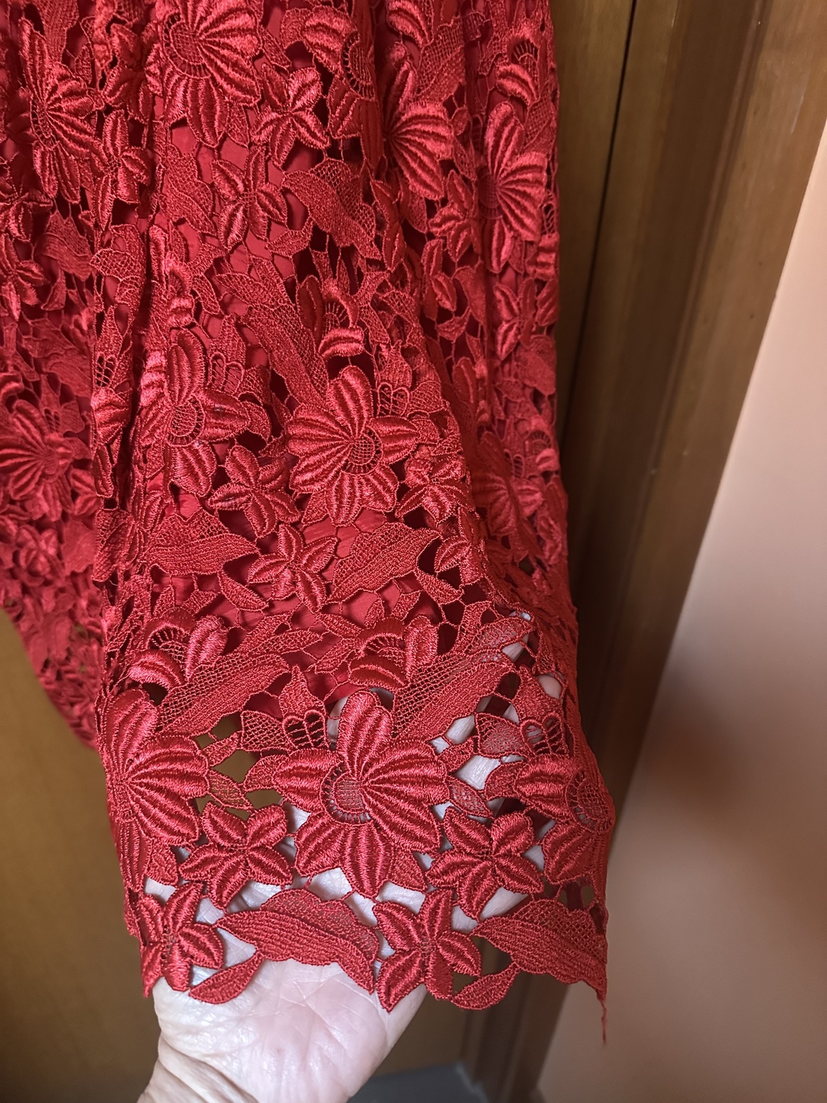 red lace designer midi dress, size 10. Small.