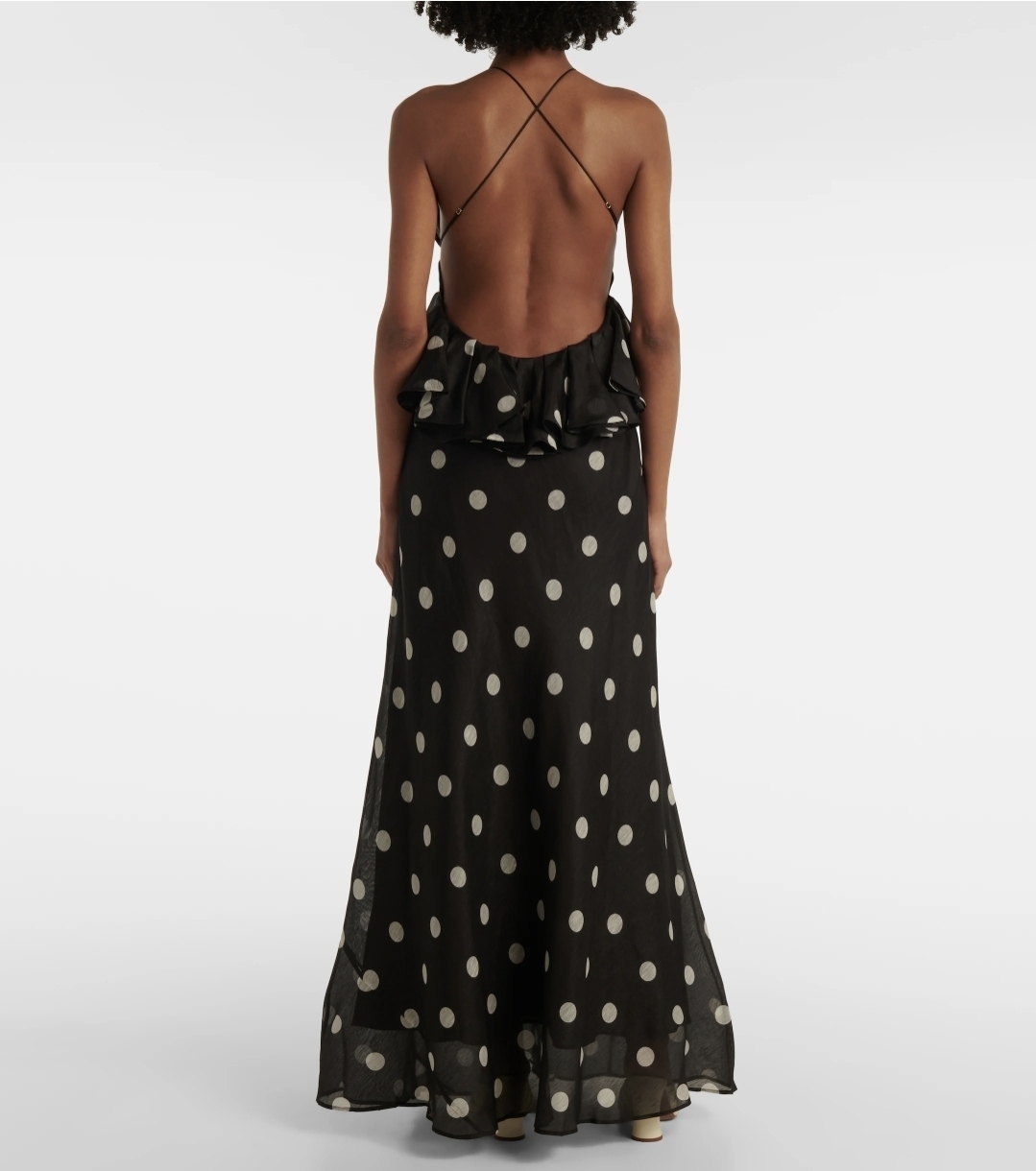 Crush Ruffle Halter Maxi Dress Black/Cream Dot 3/AU14