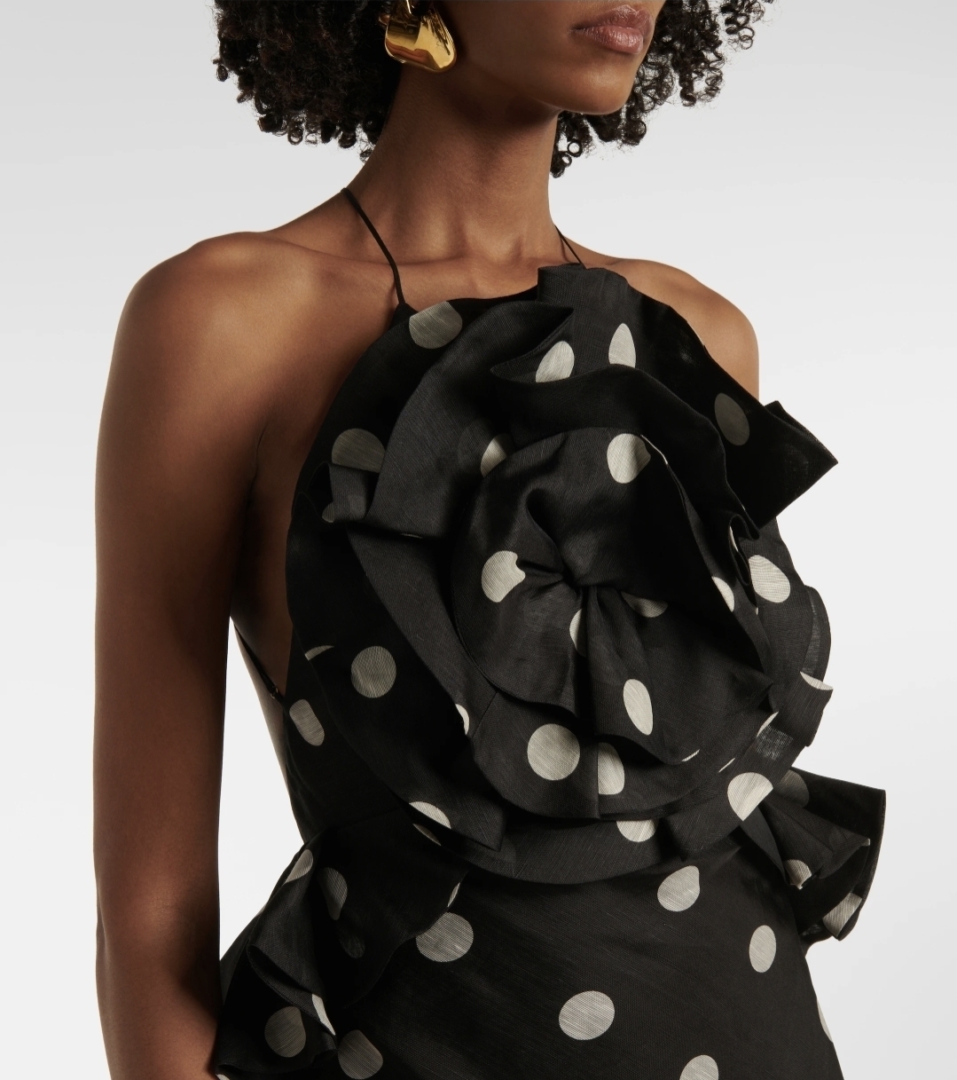 Crush Ruffle Halter Maxi Dress Black/Cream Dot 3/AU14