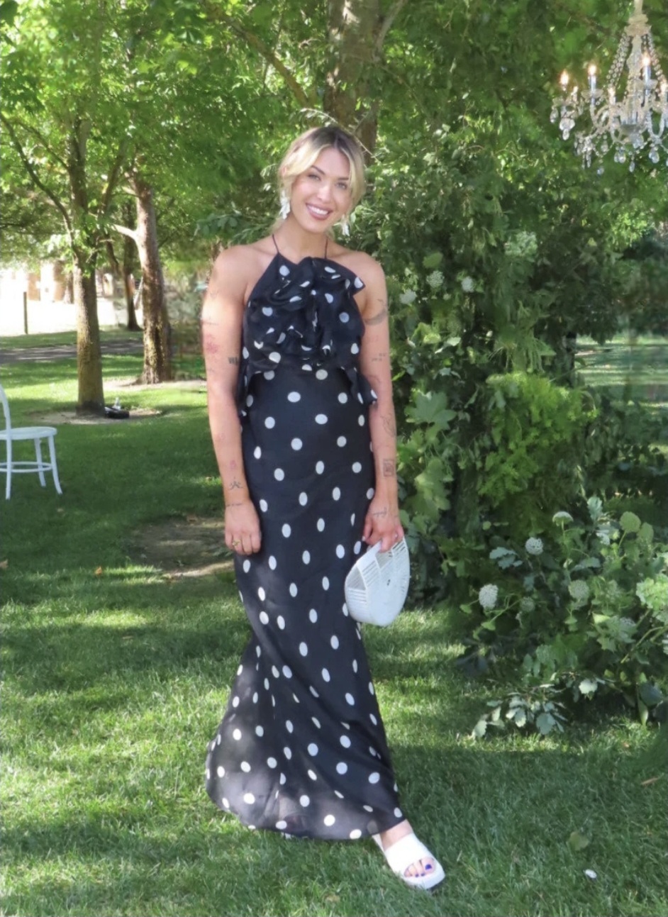 Crush Ruffle Halter Maxi Dress Black/Cream Dot 3/AU14