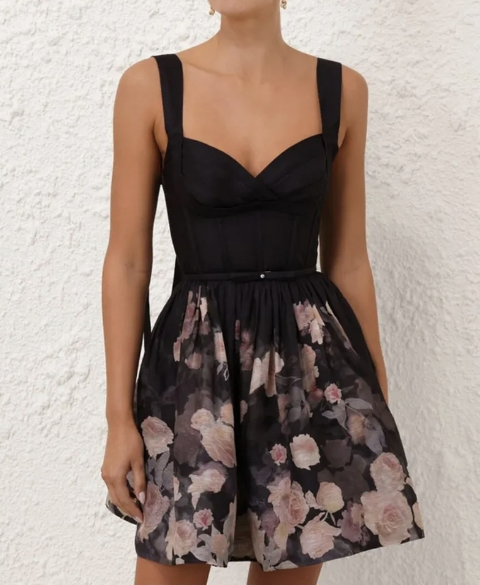 Crush Picnic Mini Dress Black Floral 4/AU16