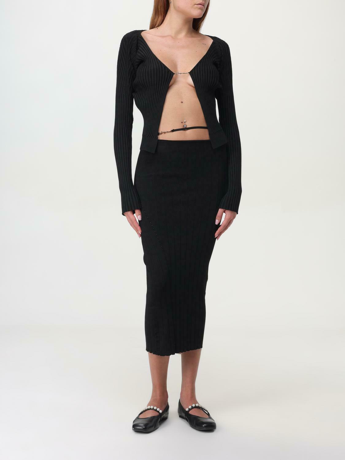 Ribbed Knit VNeck Metal Clasp Top - Black / 40 EU