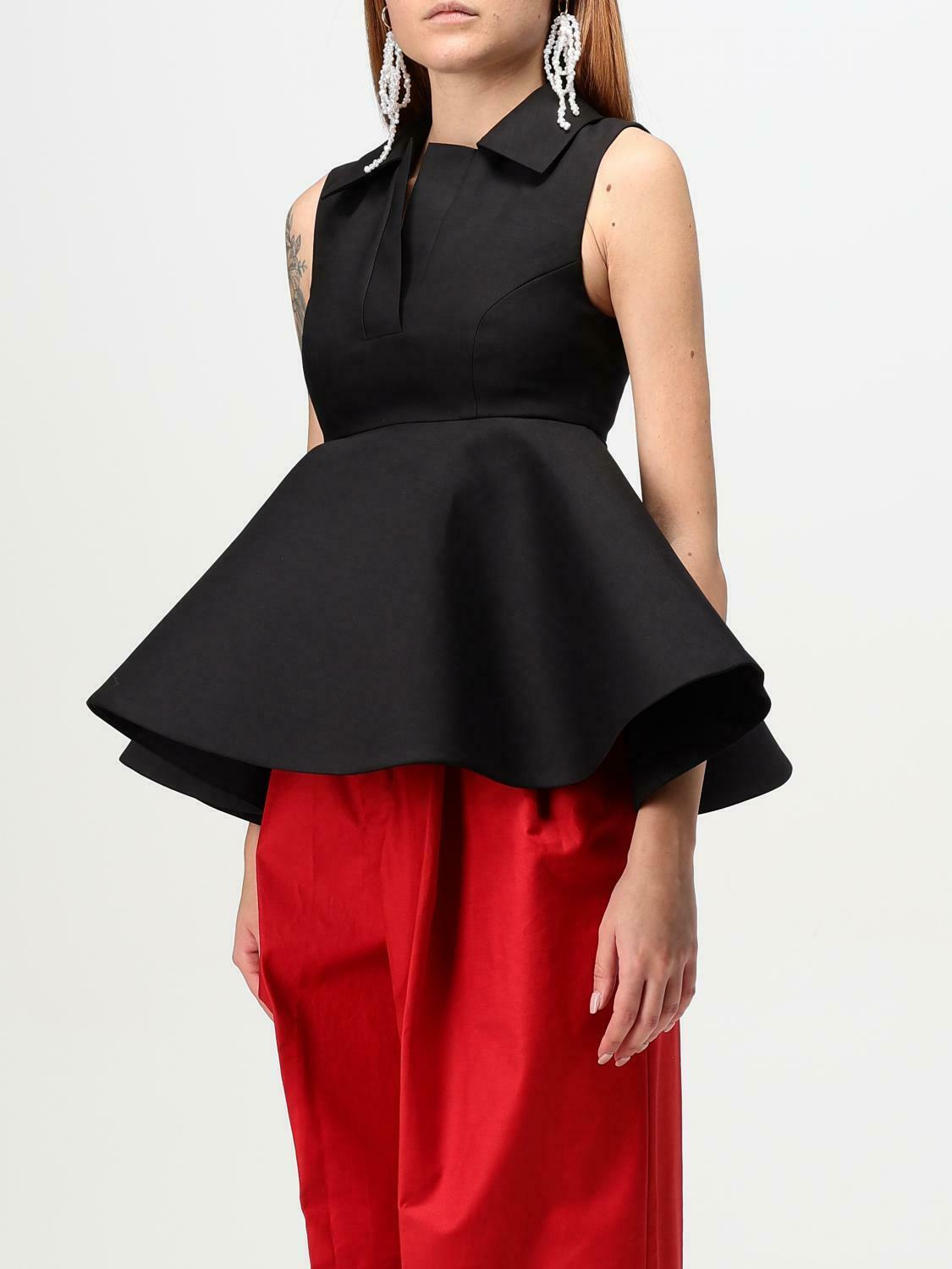 Peplum Collared Sleeveless Top - Black / 40 EU