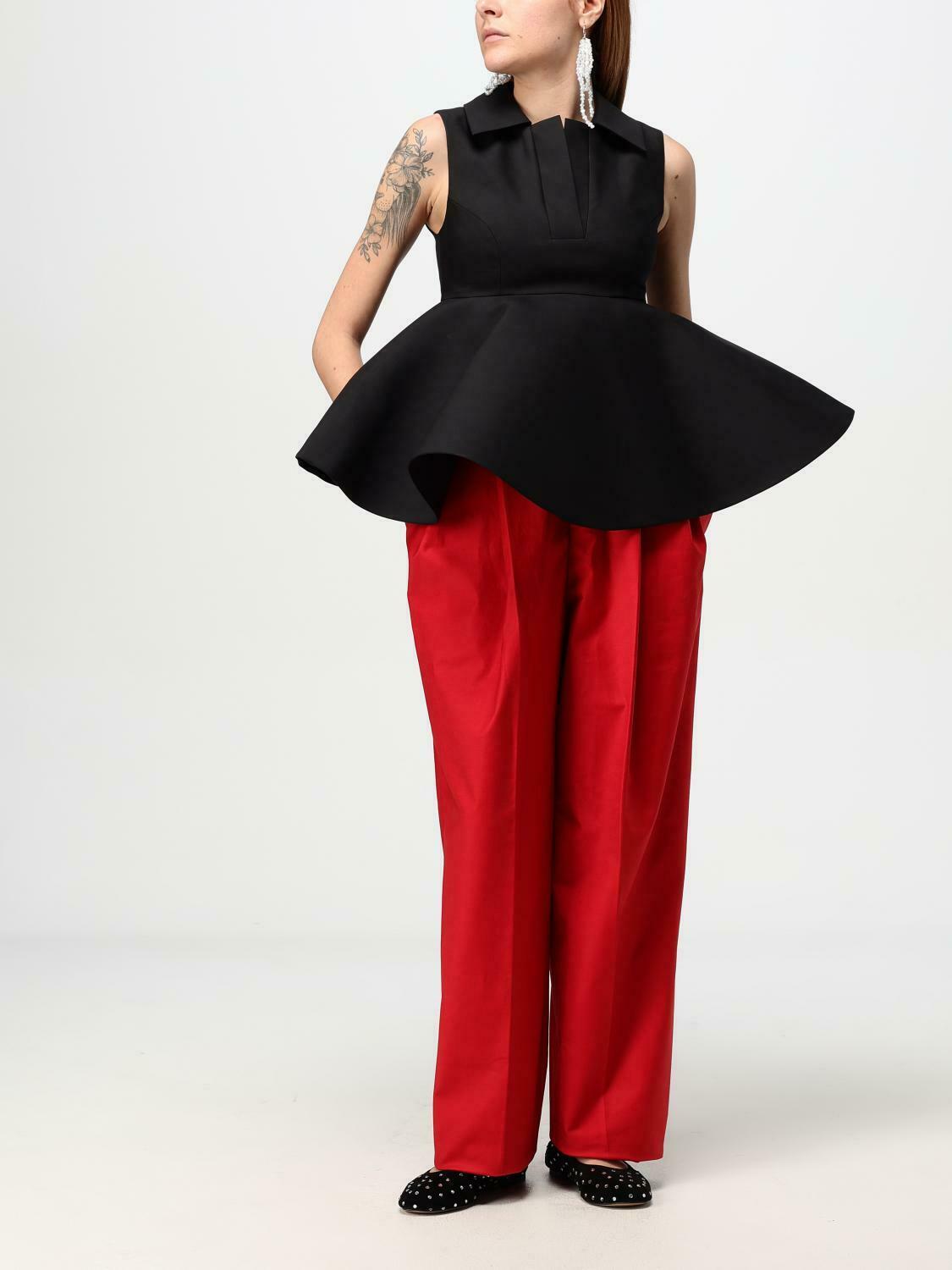 Peplum Collared Sleeveless Top - Black / 38 IT