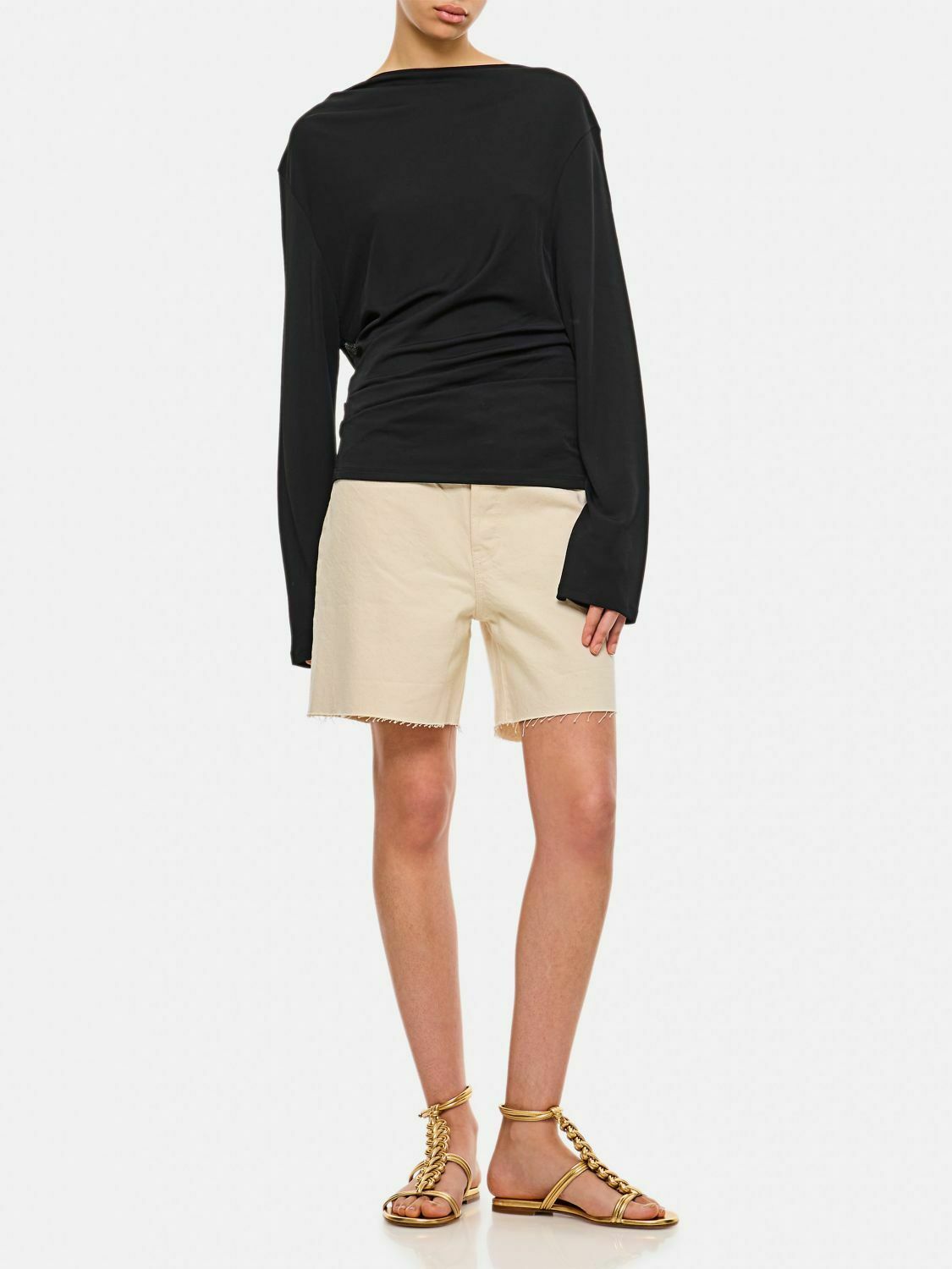 Stylish Cropped Top with Wrap Detail - Black / L EU