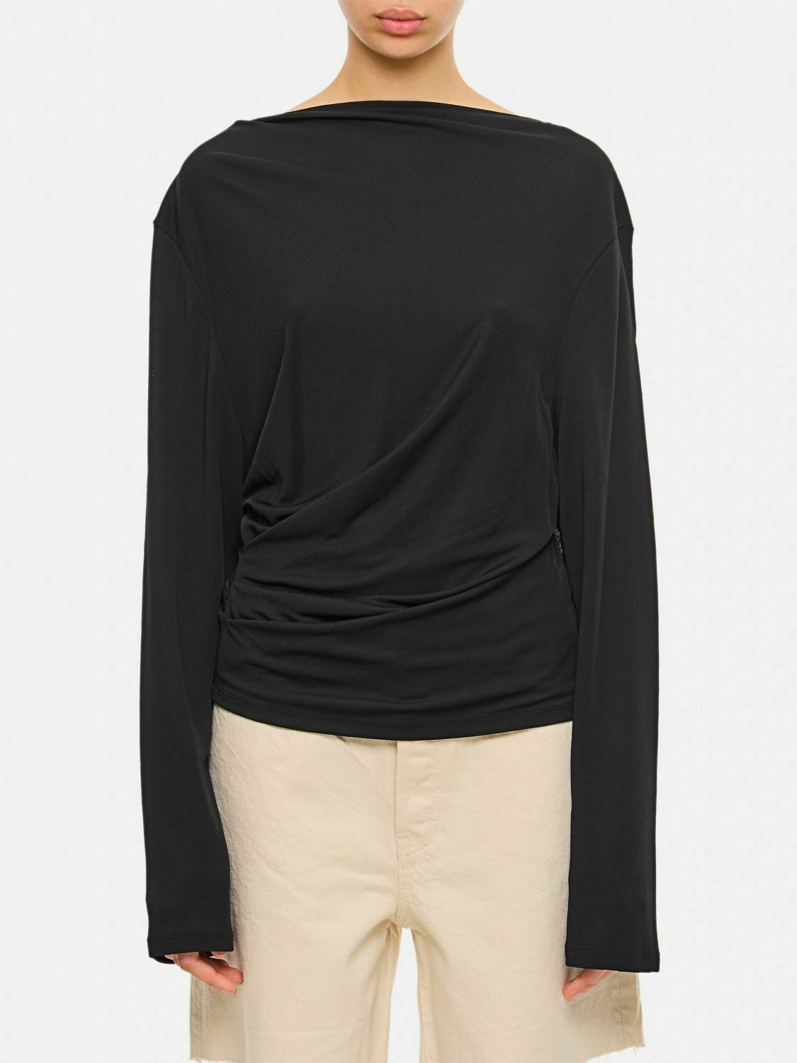 Stylish Cropped Top with Wrap Detail - Black / L EU