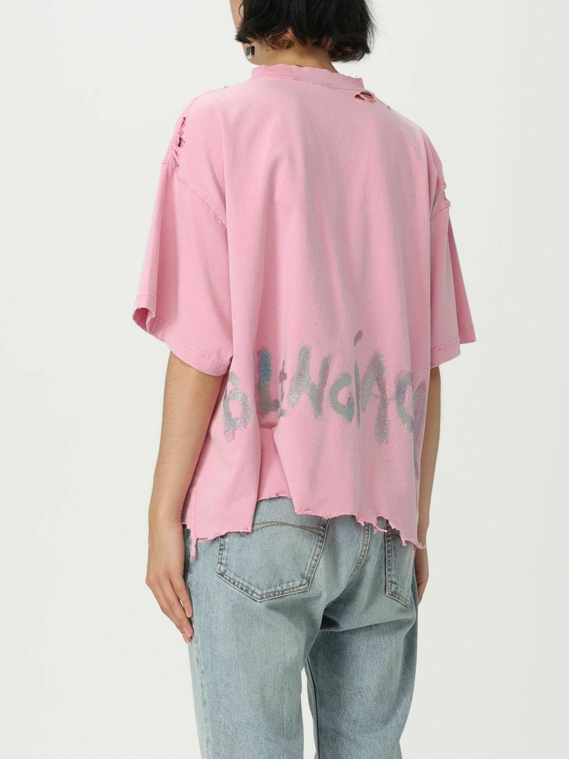 Cropped Hem Short Sleeve Cotton T-Shirt with Embroidered Detail - Pink / 2 EU