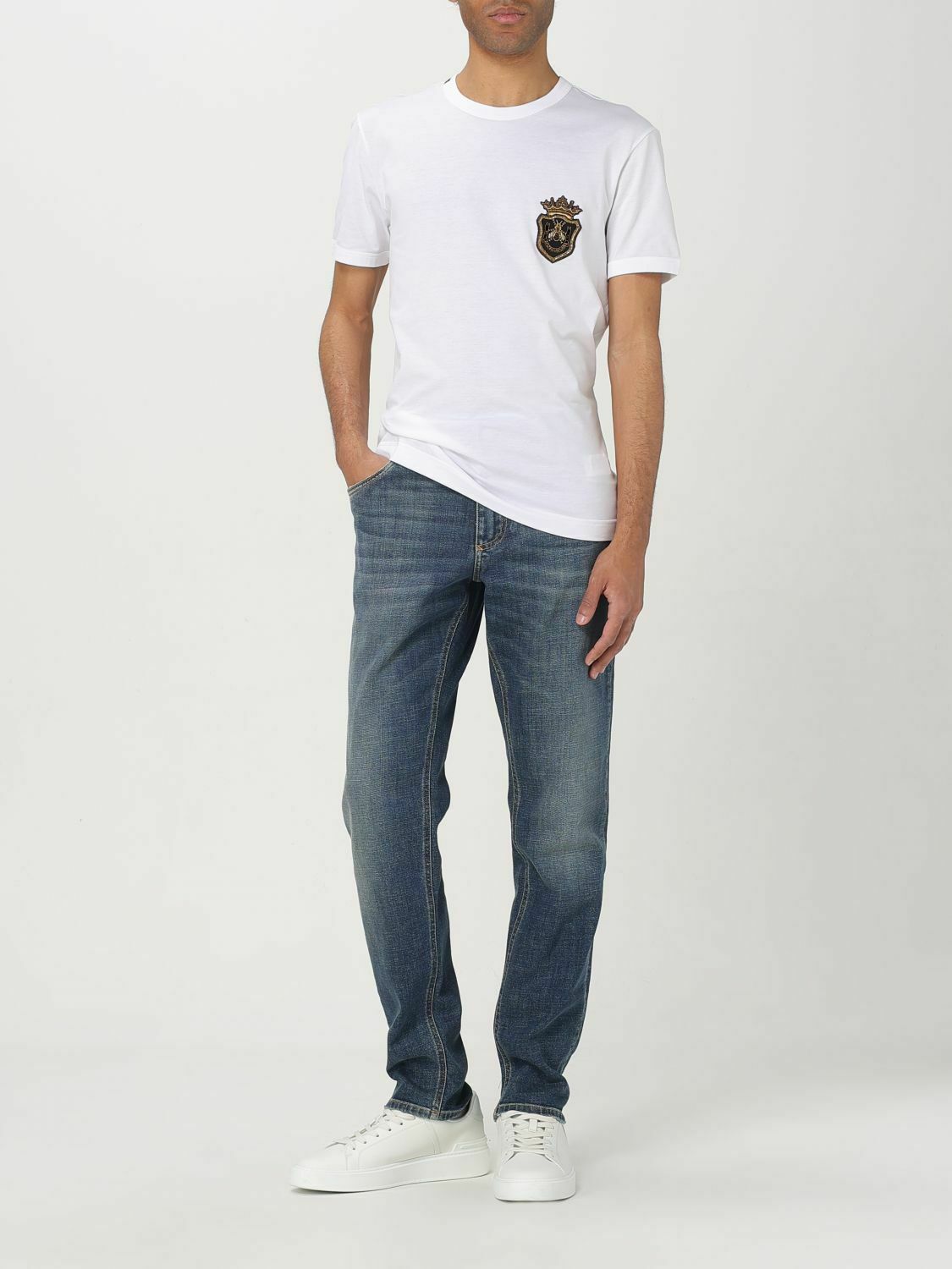 Applique Detail Cotton T-Shirt - Crew Neck Short Sleeves - White / 50 IT