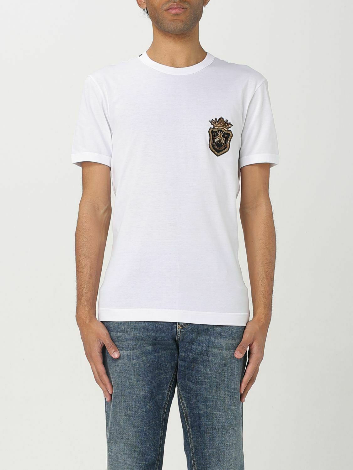Applique Detail Cotton T-Shirt - Crew Neck Short Sleeves - White / 50 IT