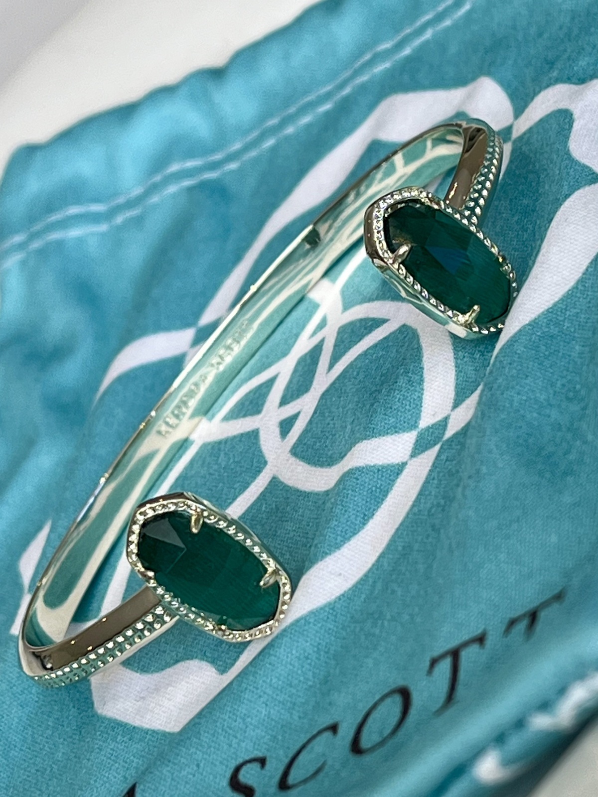 ELTON CUFF 14K GOLD PLATED WITH GREEN EMERALD CAT’S EYE GEMSTONES