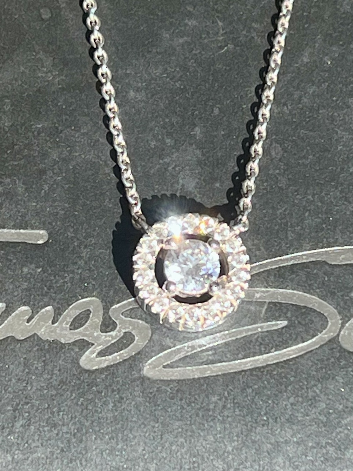 COLLIER PAVE CIRCLE NECKLACE SS WITH CLEAR ZIRCONIAS -RRP $199