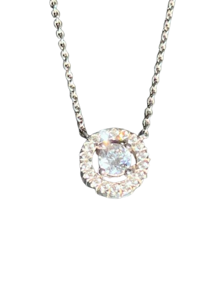 COLLIER PAVE CIRCLE NECKLACE SS WITH CLEAR ZIRCONIAS -RRP $199