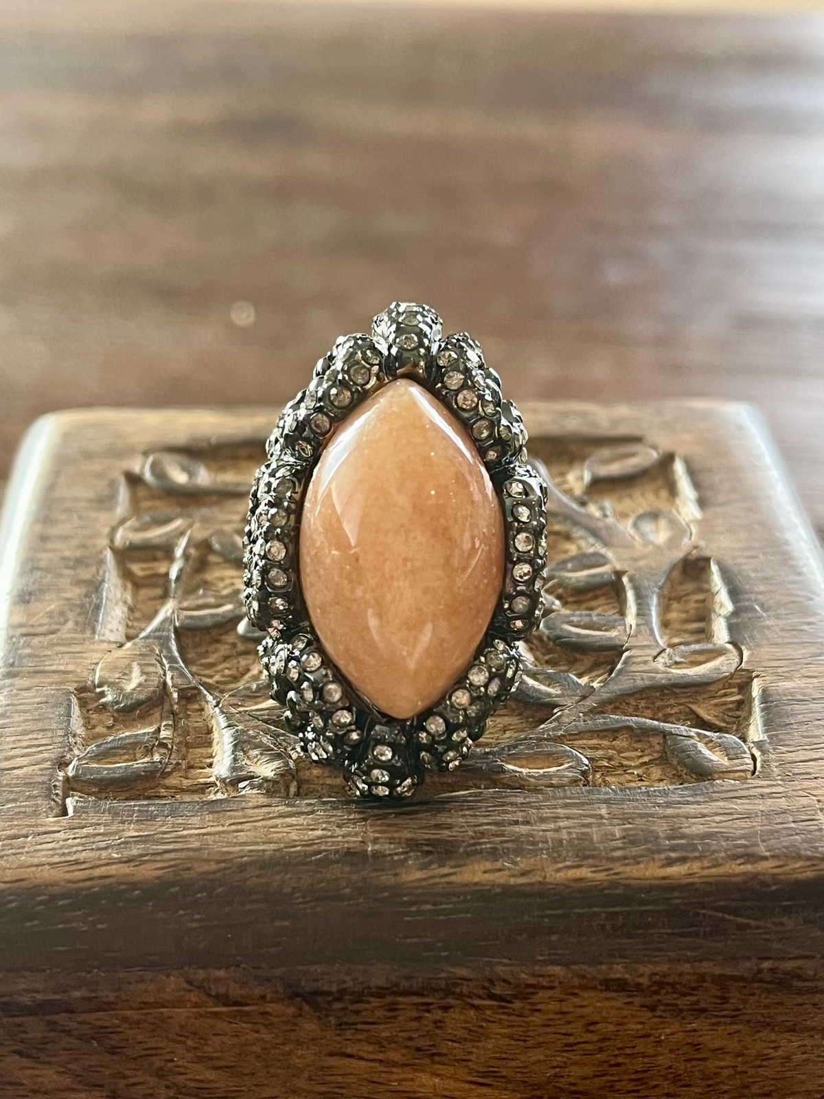 CRYSTAL VISIONS RING WATERMELON -GUNMETAL WITH JADEITE & CRYSTALS