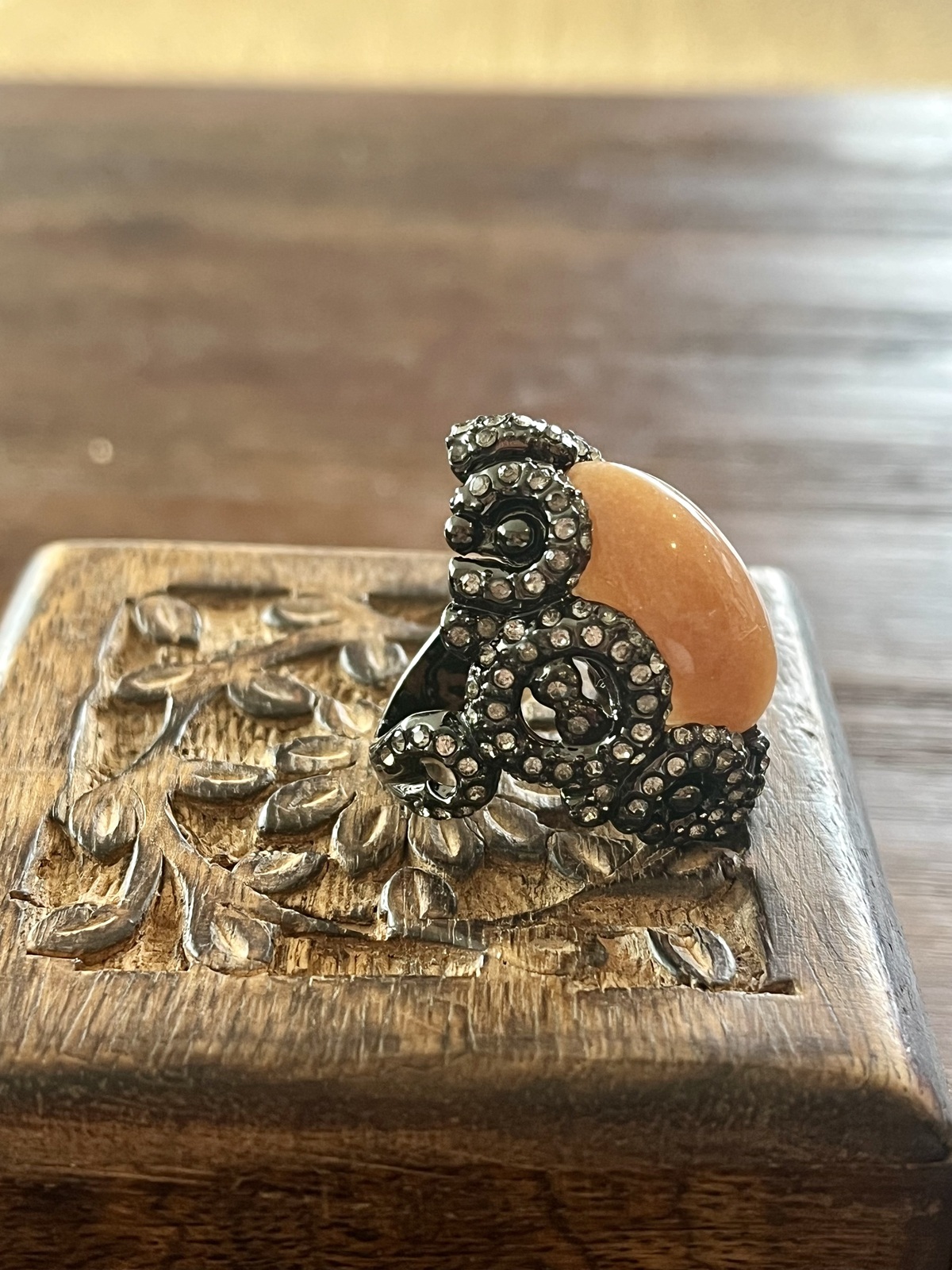 CRYSTAL VISIONS RING WATERMELON -GUNMETAL WITH JADEITE & CRYSTALS