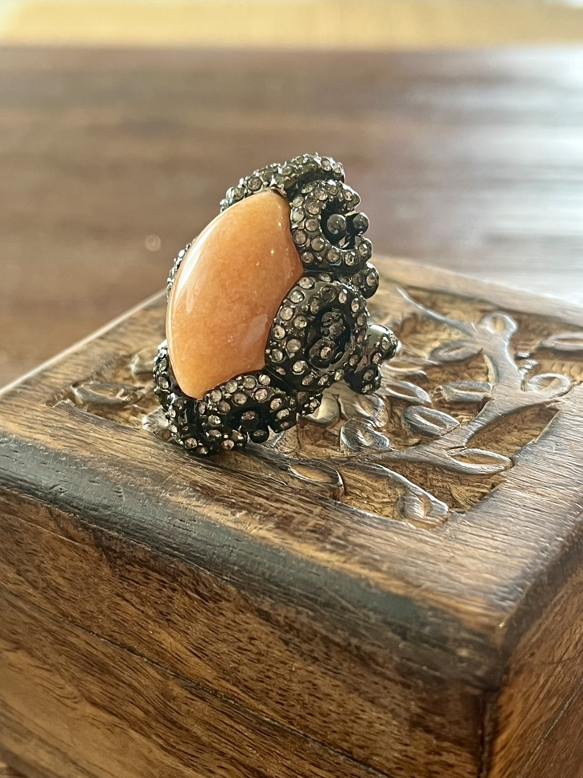 CRYSTAL VISIONS RING WATERMELON -GUNMETAL WITH JADEITE & CRYSTALS