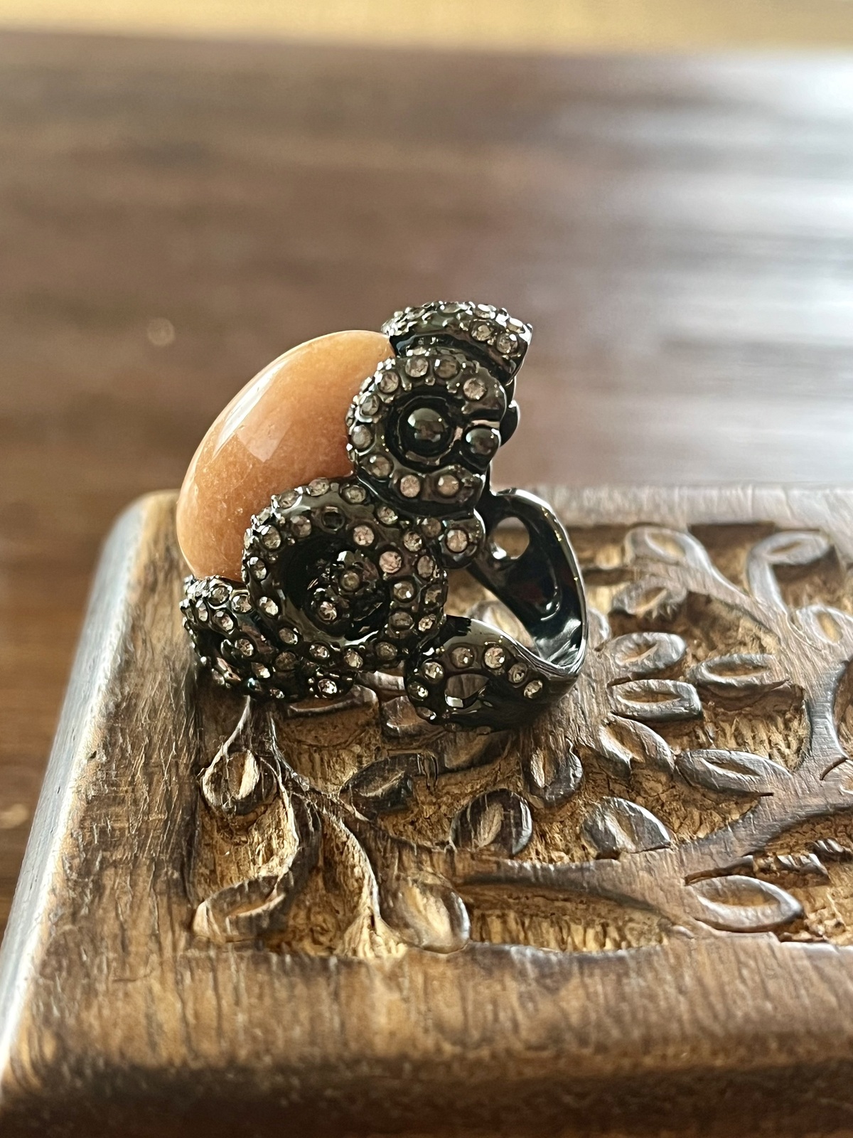 CRYSTAL VISIONS RING WATERMELON -GUNMETAL WITH JADEITE & CRYSTALS