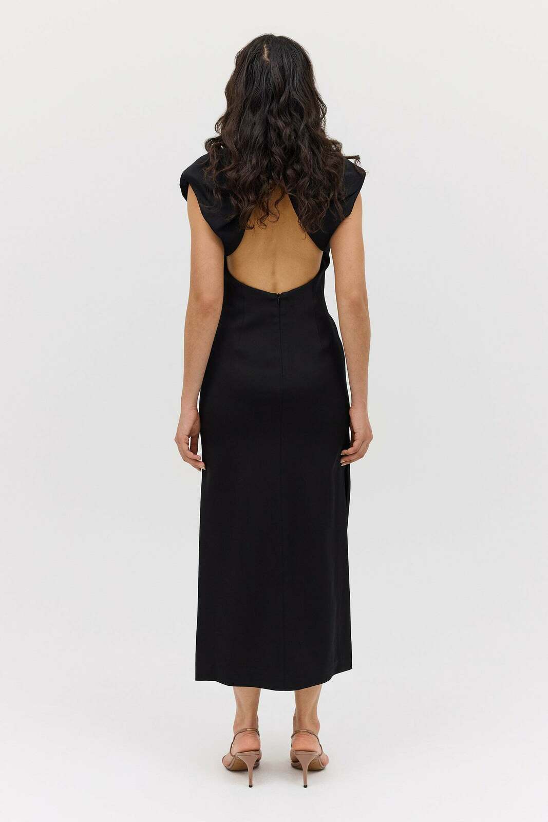 BLACK SATIN CREPE PRESSON DRESS