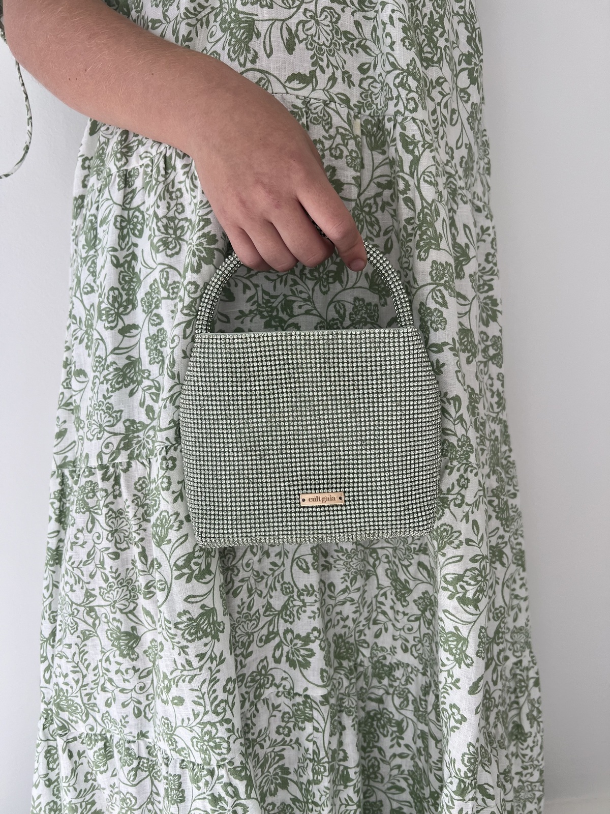 Solene Mini Crystal Top Handle Bag Pale Sage