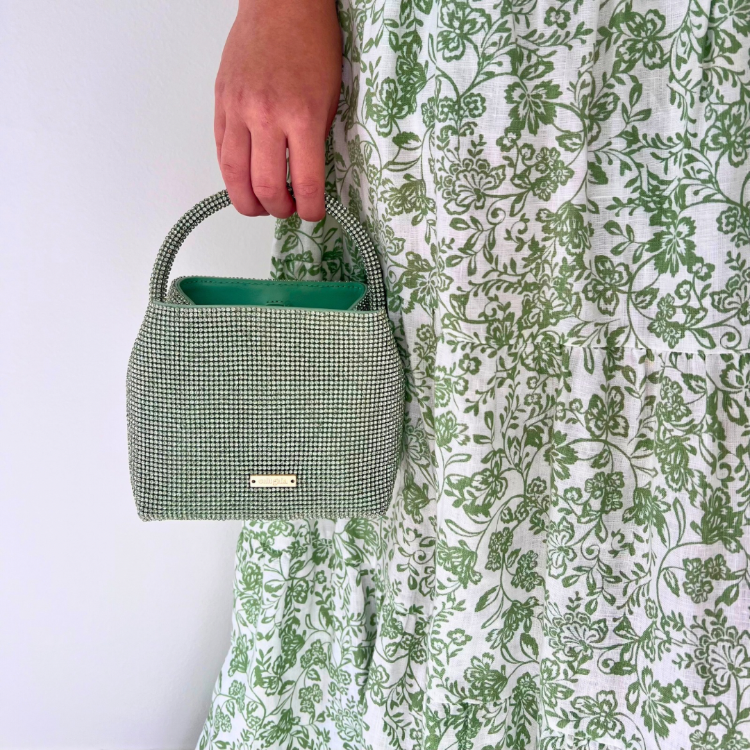 Solene Mini Crystal Top Handle Bag Pale Sage