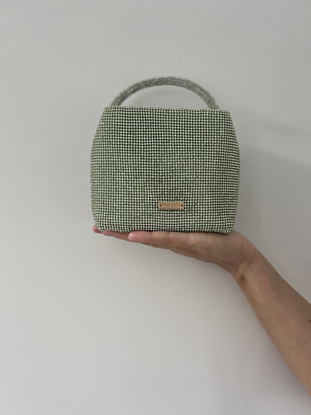 Solene Mini Crystal Top Handle Bag Pale Sage