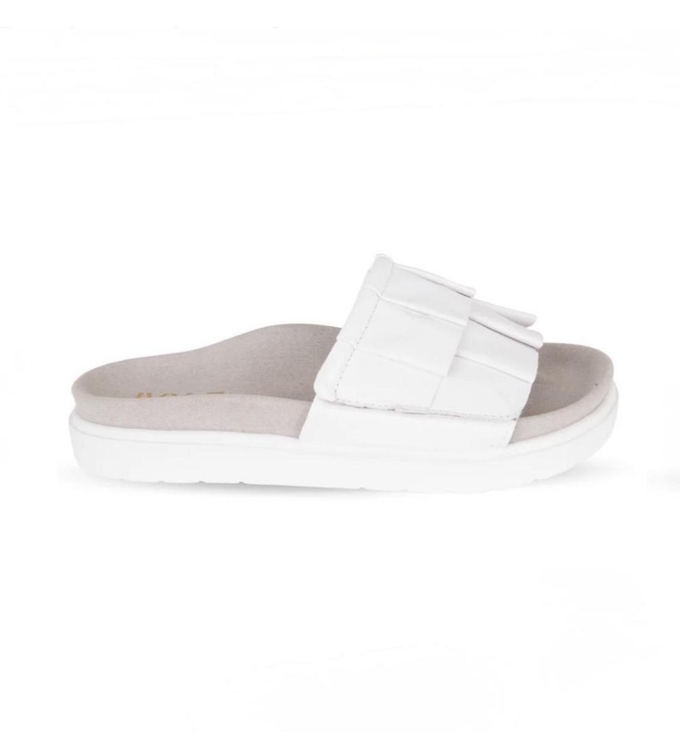 FRILLS White Leather Slides