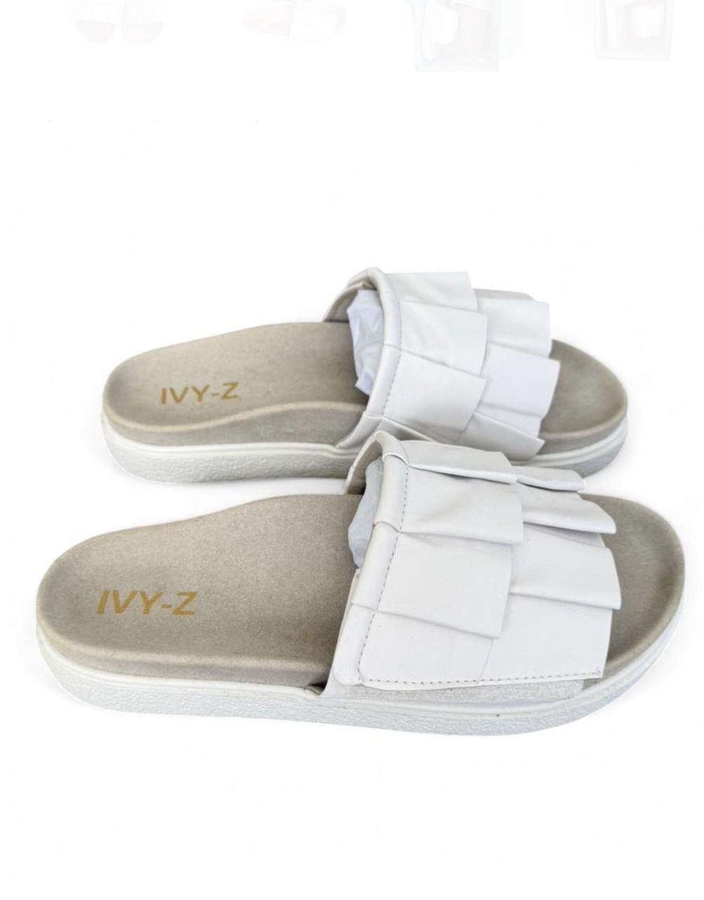 FRILLS White Leather Slides
