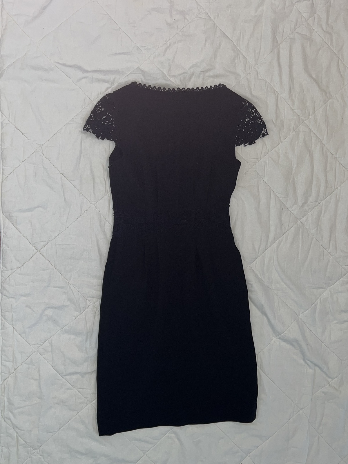 by Alberta Ferreti Black Cap Sleeve Lace Knee-Legth Dress