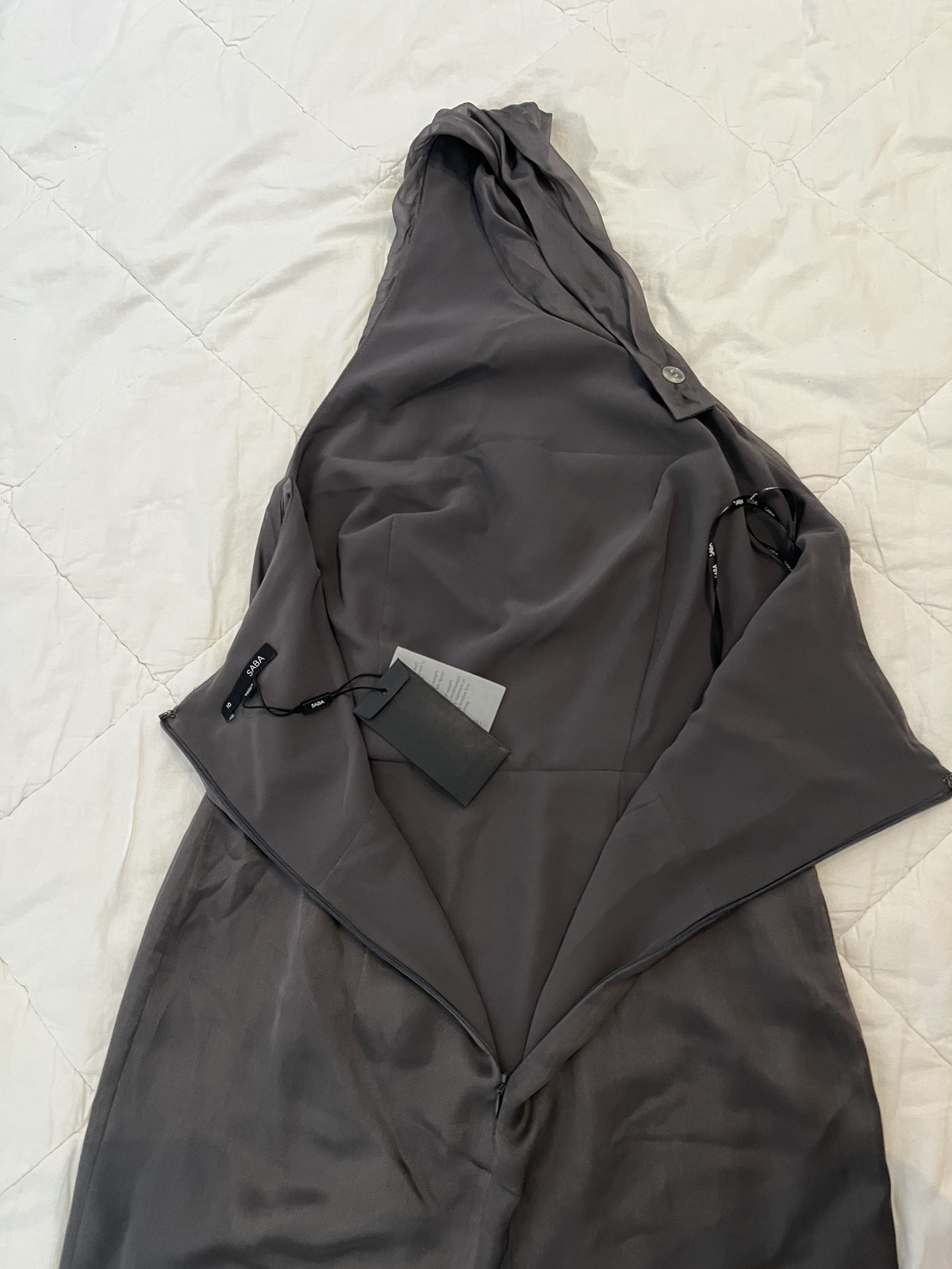 Silk Chifon Slate Grey Knee-Length Asymmetrical Halter