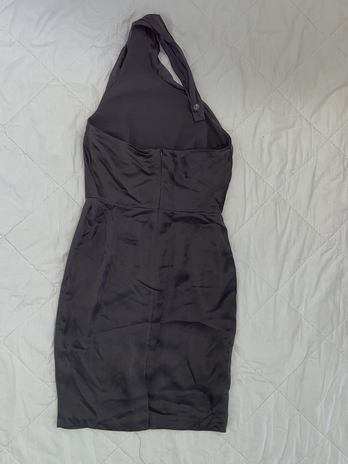 Silk Chifon Slate Grey Knee-Length Asymmetrical Halter