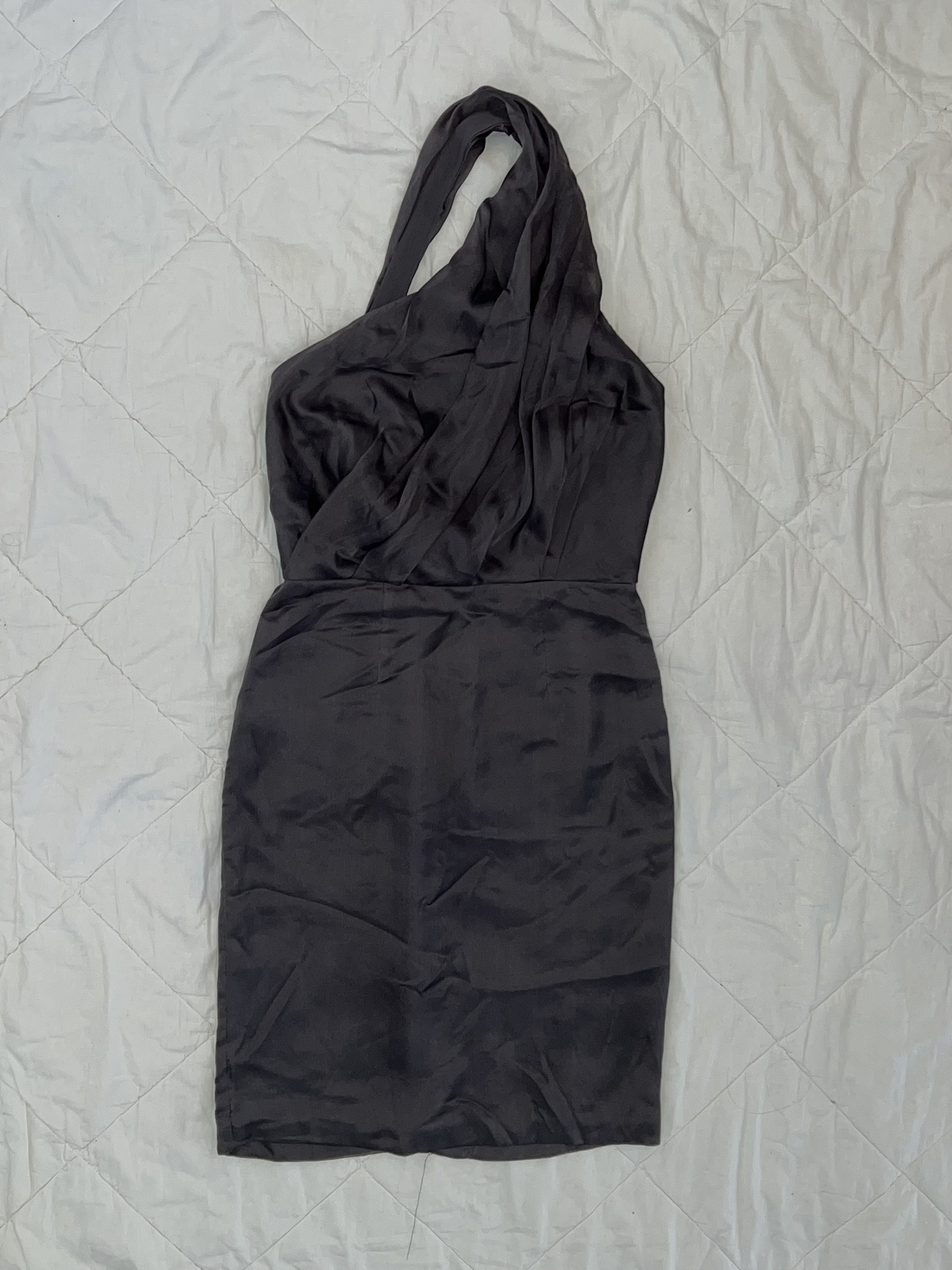 Silk Chifon Slate Grey Knee-Length Asymmetrical Halter