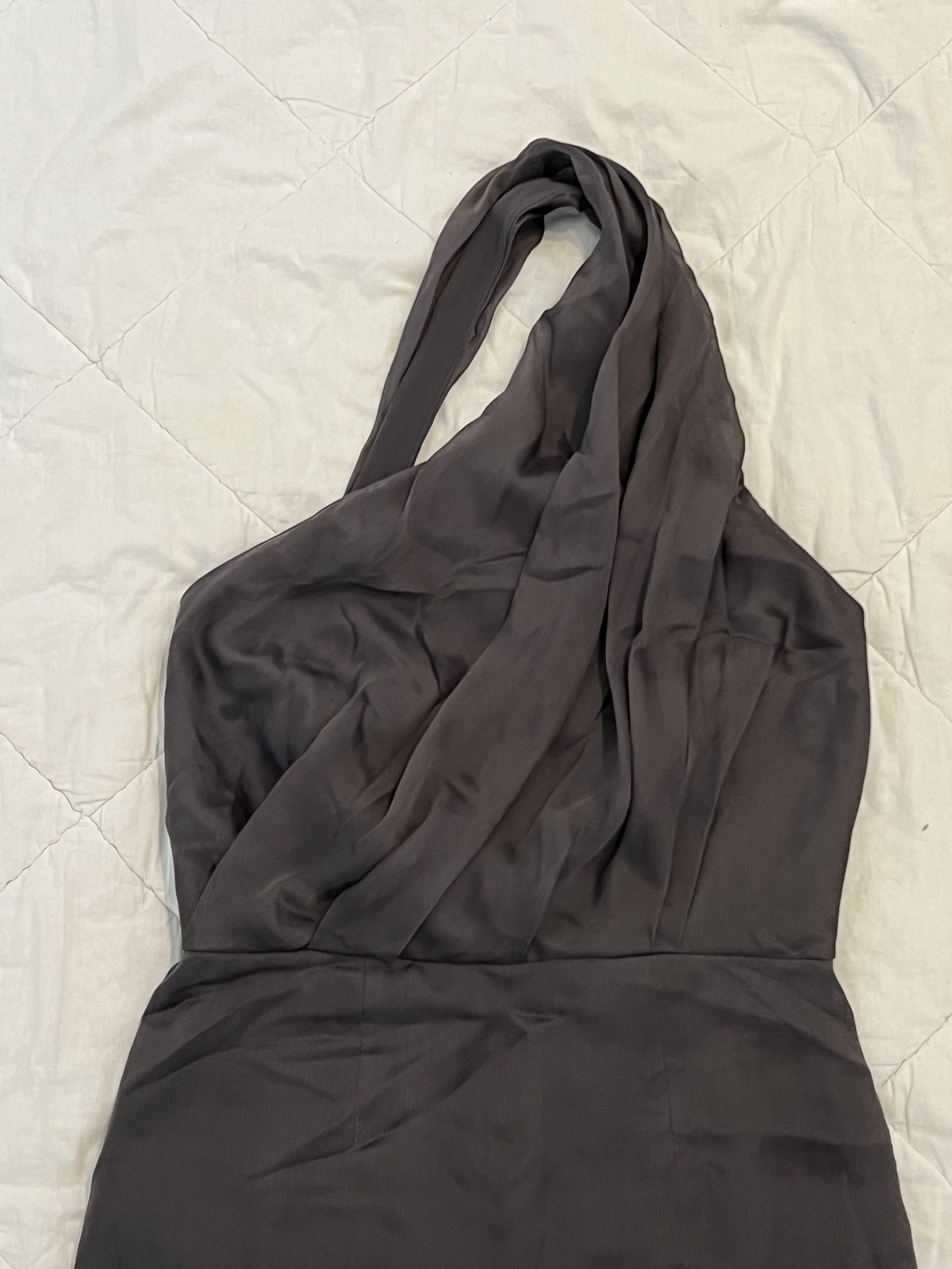 Silk Chifon Slate Grey Knee-Length Asymmetrical Halter