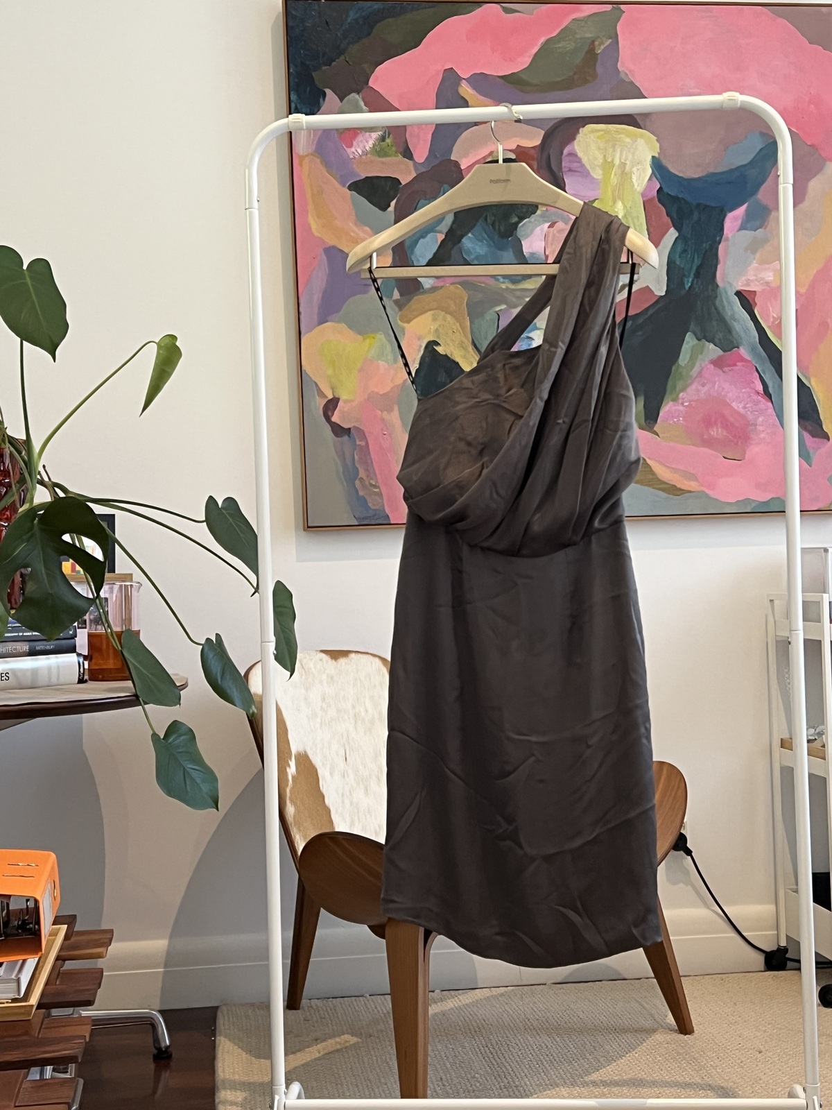 Silk Chifon Slate Grey Knee-Length Asymmetrical Halter