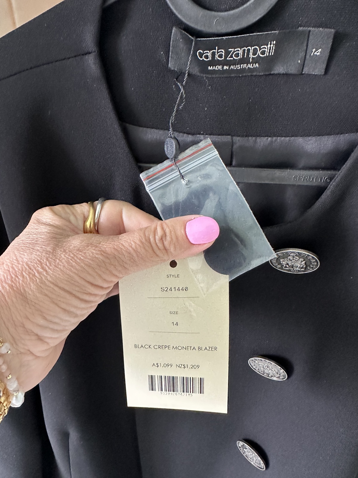 black Moneta crepe jacket, size 14. Sold out everywhere. 