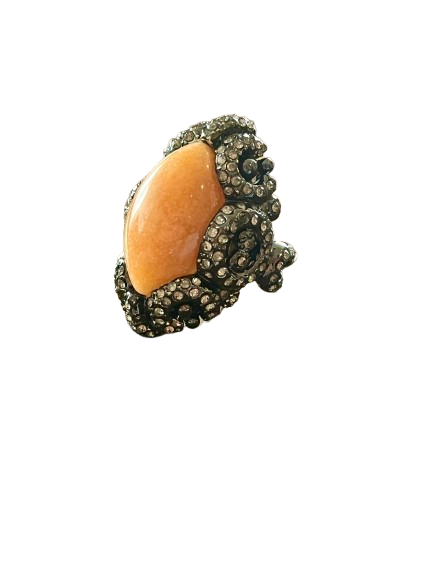 CRYSTAL VISIONS RING WATERMELON -GUNMETAL WITH JADEITE & CRYSTALS