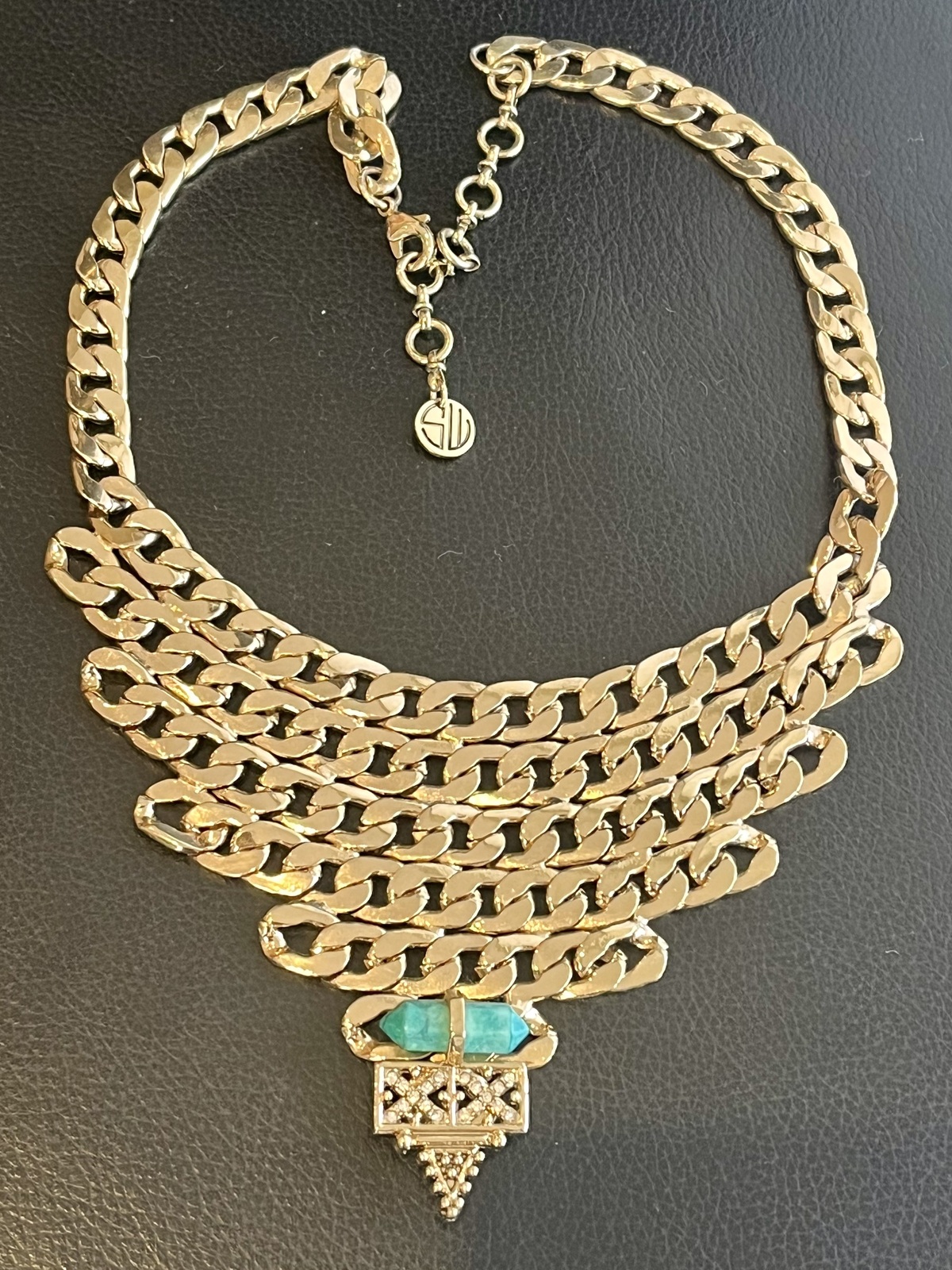 SIAM NIGHTS COLLAR NECKLACE GOLD WITH TURQUOISE & CRYSTALS