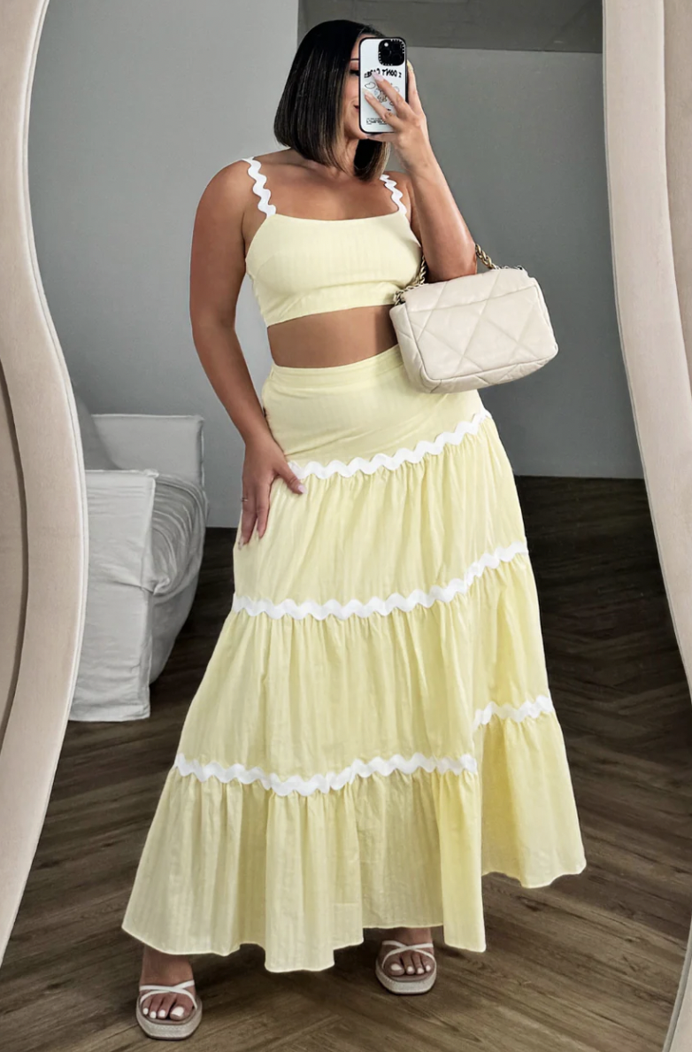 Arliss Skirt - High Waist Loose Maxi - Yellow White